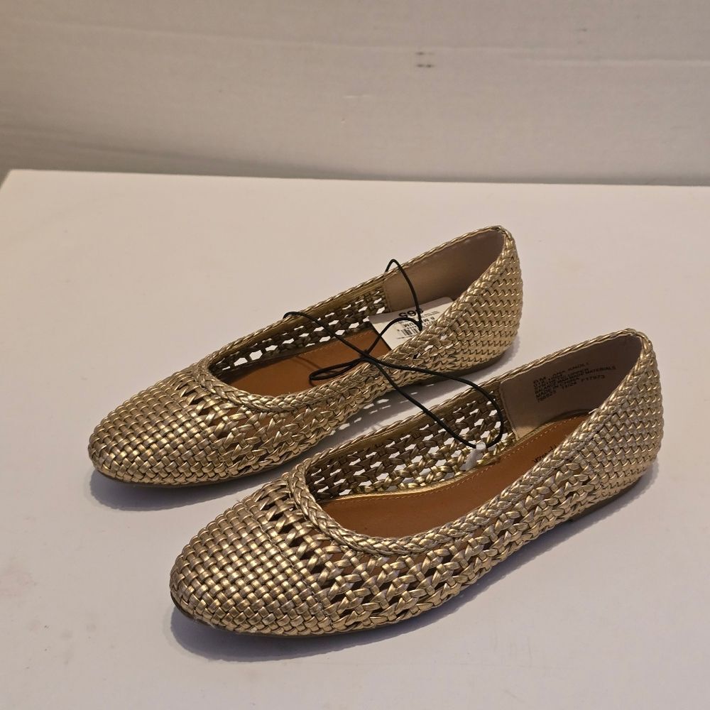a.n.a Metallic Gold Woven Ballet Flats